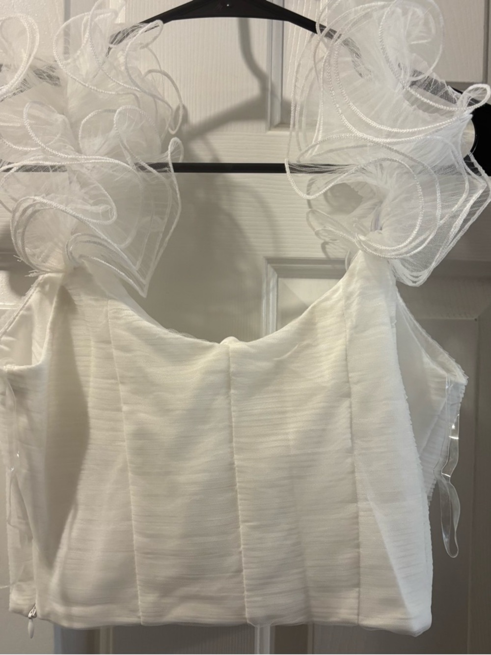 Main Strip White Ruffle-Strap Crop Top - Picture 2 of 2